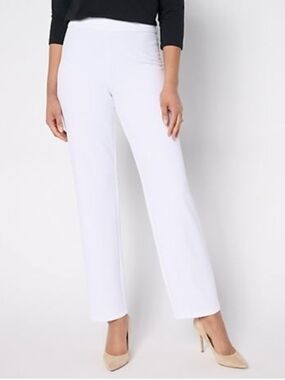 Dennis Basso White Straight-Leg Luxe Crepe Pull-On Pants